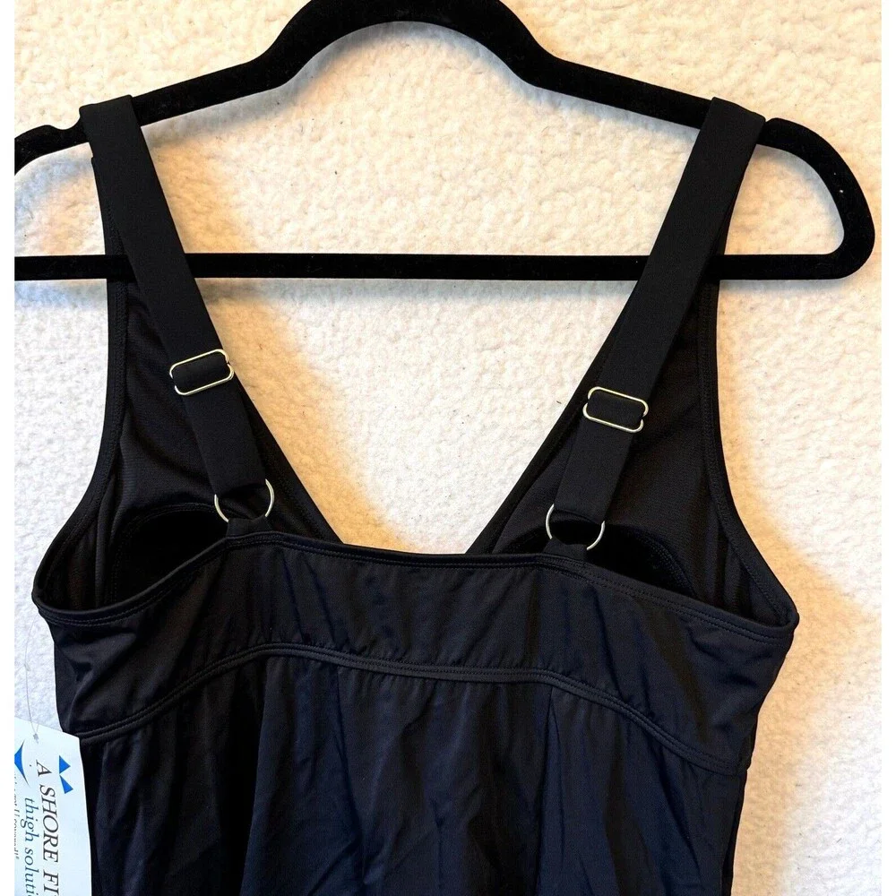 A SHORE FIT! WOMEN'S BLACK ONE-PIECE BATHING SUIT Swim Dress - Picture 10 of 13